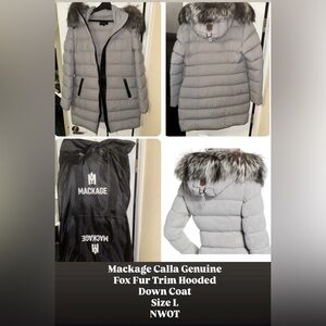 Mackage Calla Genuine Fox Fur Trim Hooded Down Coat |NWOT size L
